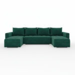 Narożnik z funkcją spania Forset U-kształtny z pojemnikiem na pościel butelkowa zieleń welur