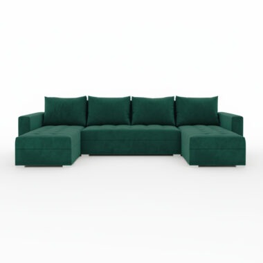 Narożnik z funkcją spania Forset U-kształtny z pojemnikiem na pościel butelkowa zieleń welur