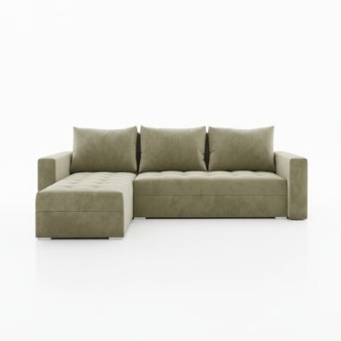 Narożnik z funkcją spania Forset uniwersalny L-kształtny z pojemnikiem na pościel beżowy welur