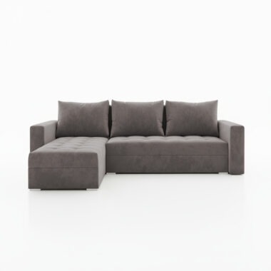 Narożnik z funkcją spania Forset uniwersalny L-kształtny z pojemnikiem na pościel szary welur