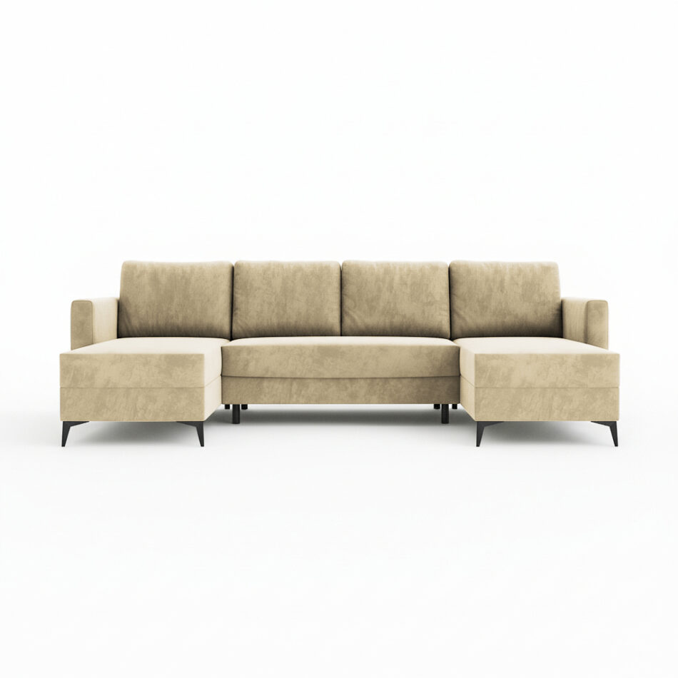 Narożnik z funkcją spania Jord U-kształtny z pojemnikiem na pościel beżowy welur