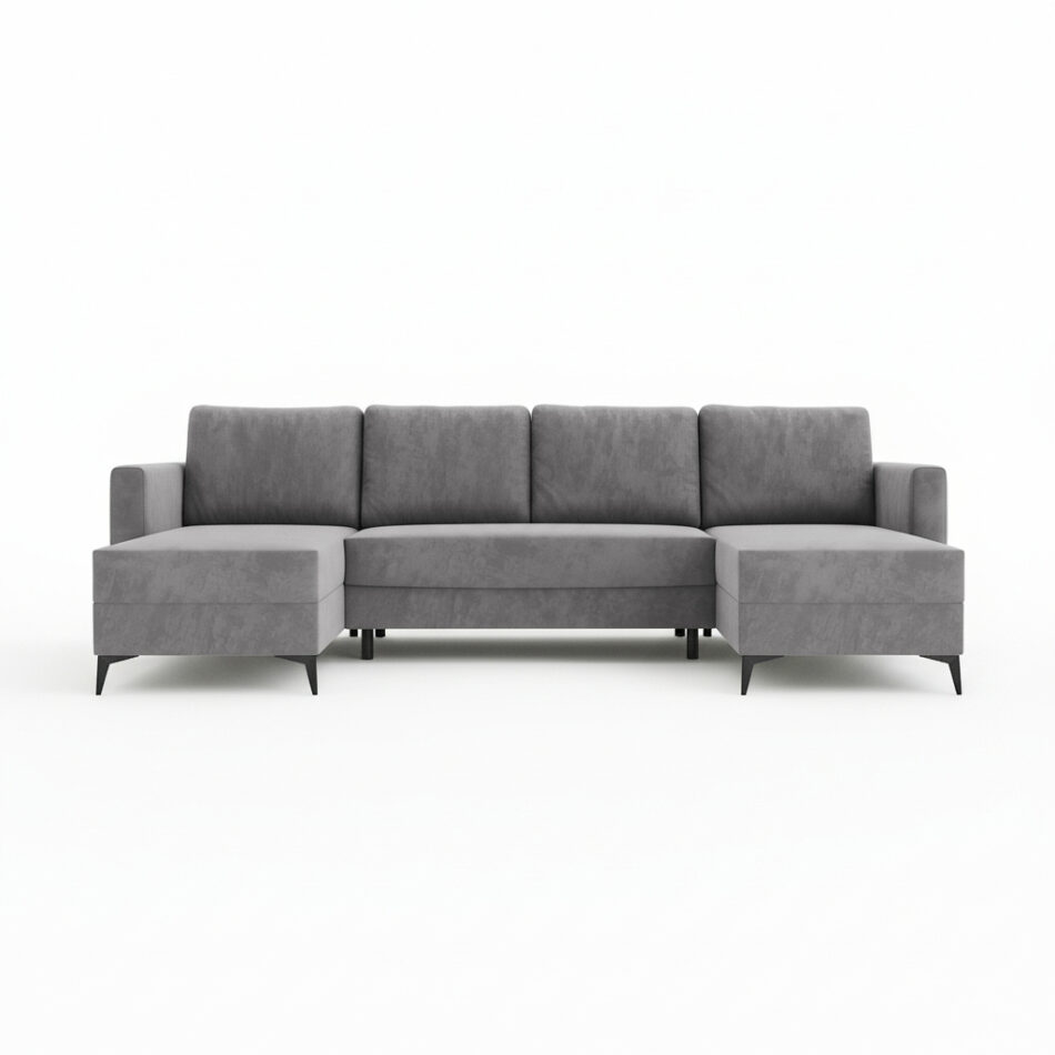 Narożnik z funkcją spania Jord U-kształtny z pojemnikiem na pościel szary welur