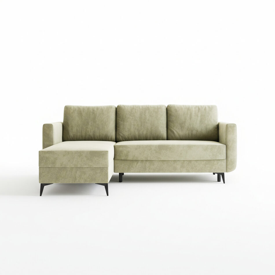 Narożnik z funkcją spania Jord uniwersalny L-kształtny z pojemnikiem na pościel beżowy welur