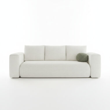 Kanapa z funkcją spania Lambi z pojemnikiem na pościel kremowa boucle