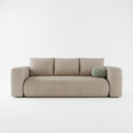 Kanapa z funkcją spania Lambi z pojemnikiem na pościel beżowa boucle