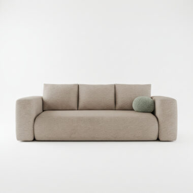 Kanapa z funkcją spania Lambi z pojemnikiem na pościel beżowa boucle