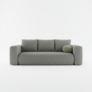 Kanapa z funkcją spania Lambi z pojemnikiem na pościel szara boucle