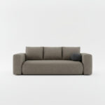 Kanapa z funkcją spania Lambi z pojemnikiem na pościel jasnobrązowa boucle