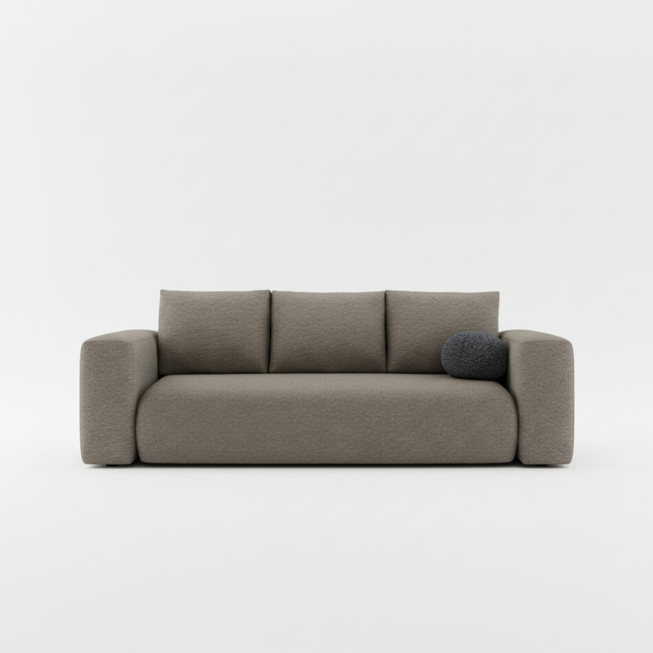 Kanapa z funkcją spania Lambi z pojemnikiem na pościel jasnobrązowa boucle