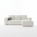 Narożnik z funkcją spania Lambi prawy L-kształtny z pojemnikiem na pościel kremowy boucle