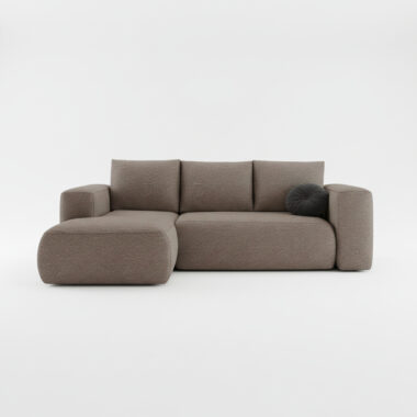 Narożnik z funkcją spania Lambi lewy L-kształtny z pojemnikiem na pościel jasnobrązowy boucle