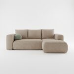 Narożnik z funkcją spania Lambi prawy L-kształtny z pojemnikiem na pościel beżowy boucle