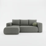 Narożnik z funkcją spania Lambi lewy L-kształtny z pojemnikiem na pościel szary boucle