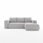 Narożnik z funkcją spania Lambi prawy L-kształtny z pojemnikiem na pościel szary szenil