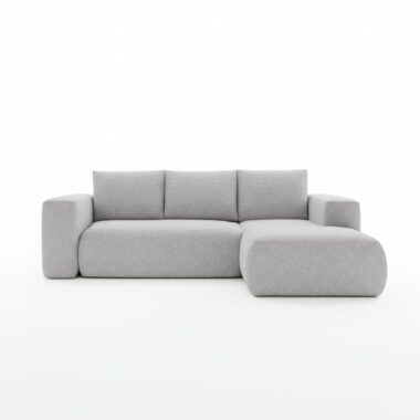 Narożnik z funkcją spania Lambi prawy L-kształtny z pojemnikiem na pościel szary szenil