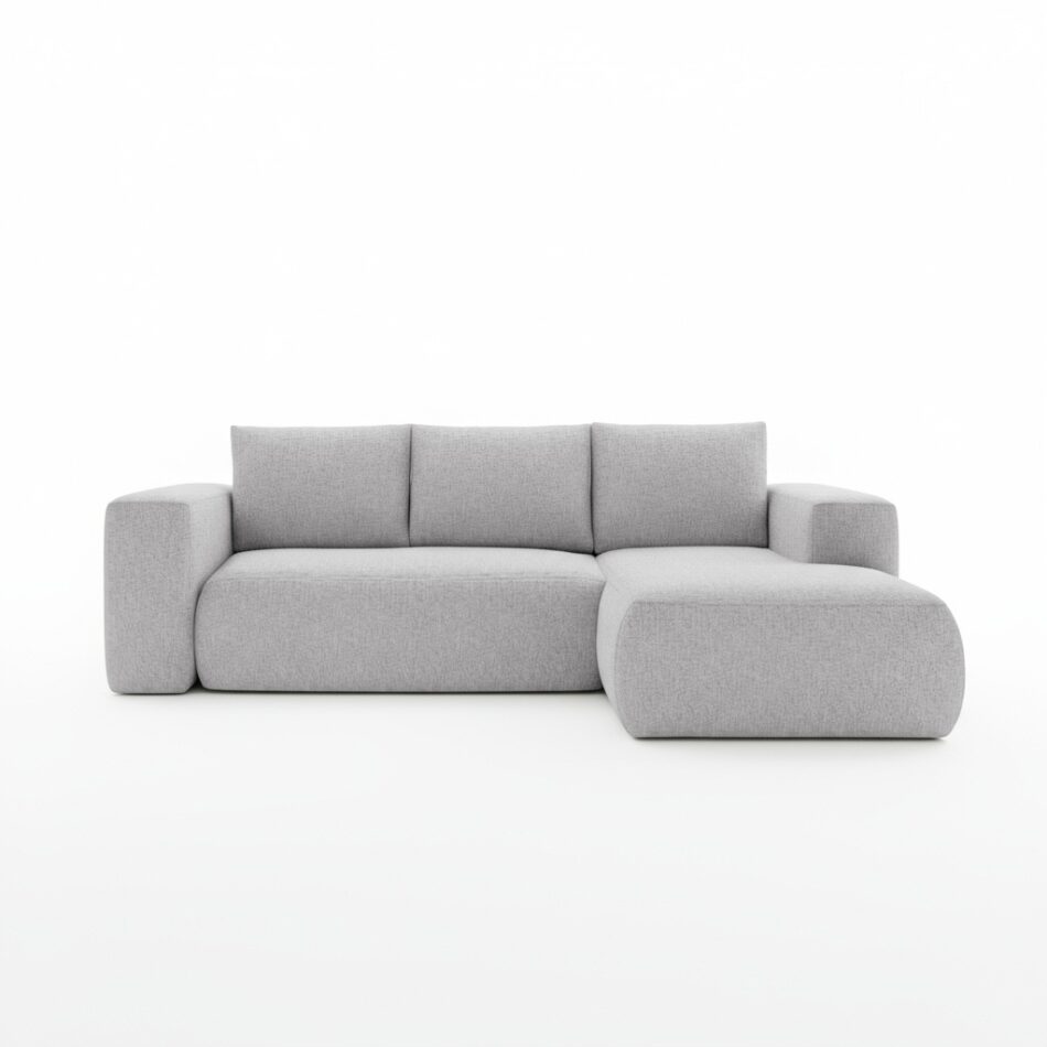 Narożnik z funkcją spania Lambi prawy L-kształtny z pojemnikiem na pościel szary szenil