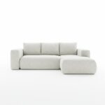 Narożnik z funkcją spania Lambi prawy L-kształtny z pojemnikiem na pościel kremowy szenil