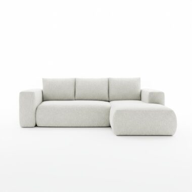 Narożnik z funkcją spania Lambi prawy L-kształtny z pojemnikiem na pościel kremowy szenil