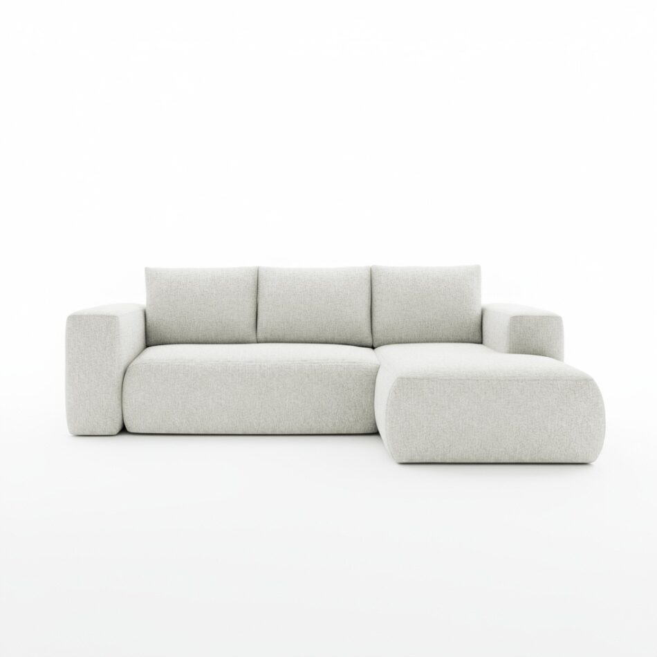 Narożnik z funkcją spania Lambi prawy L-kształtny z pojemnikiem na pościel kremowy szenil