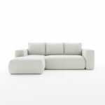 Narożnik z funkcją spania Lambi lewy L-kształtny z pojemnikiem na pościel kremowy szenil