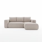 Narożnik z funkcją spania Lambi prawy L-kształtny z pojemnikiem na pościel beżowy szenil