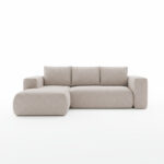 Narożnik z funkcją spania Lambi lewy L-kształtny z pojemnikiem na pościel beżowy szenil