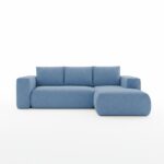 Narożnik z funkcją spania Lambi prawy L-kształtny z pojemnikiem na pościel niebieski szenil