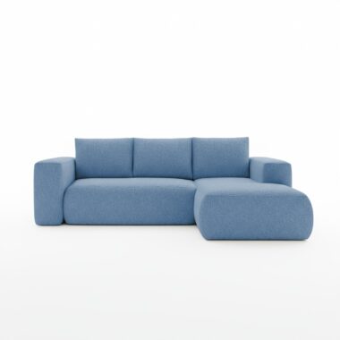 Narożnik z funkcją spania Lambi prawy L-kształtny z pojemnikiem na pościel niebieski szenil