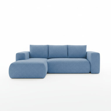 Narożnik z funkcją spania Lambi lewy L-kształtny z pojemnikiem na pościel niebieski szenil