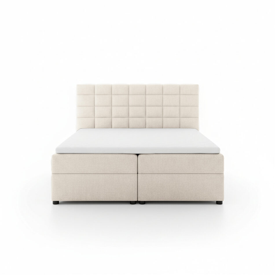 Łóżko kontynentalne Mio z tapicerowanym zagłówkiem kremowy welur