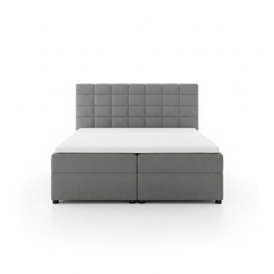 Łóżko kontynentalne Mio z tapicerowanym zagłówkiem szary welur