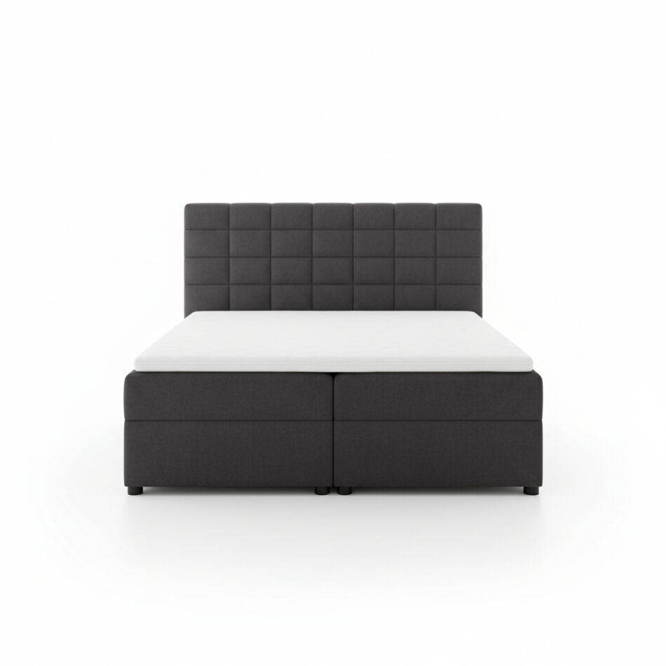 Łóżko kontynentalne Mio z tapicerowanym zagłówkiem grafitowy welur