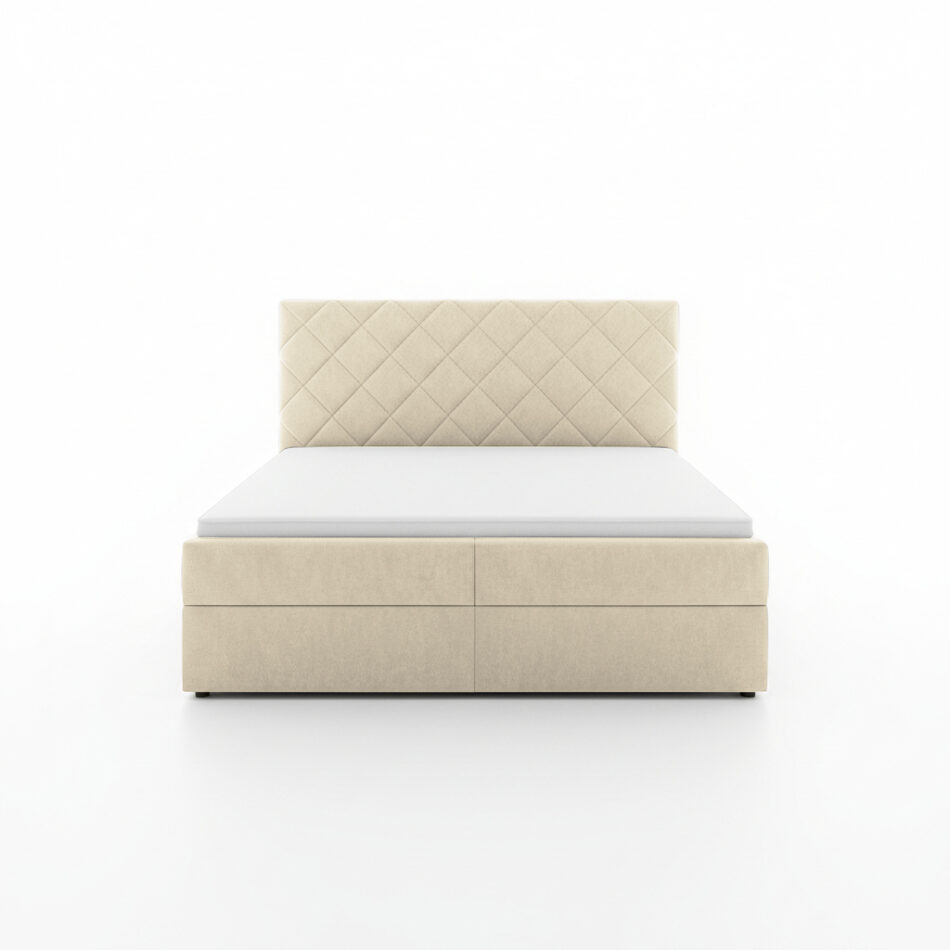 Łóżko kontynentalne Zori z pojemnikami na pościel kremowy welur