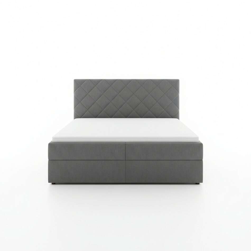 Łóżko kontynentalne Zori z pojemnikami na pościel szary welur