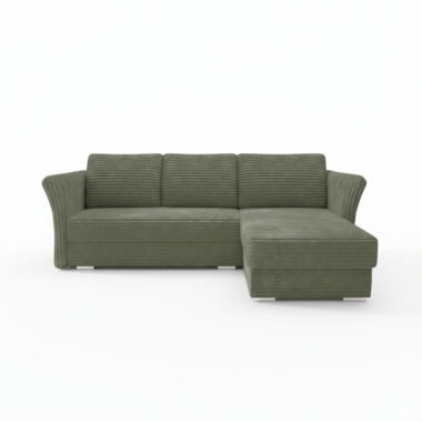 Narożnik z funkcją spania Merino uniwersalny L-kształtny z pojemnikiem na pościel zielony sztruks