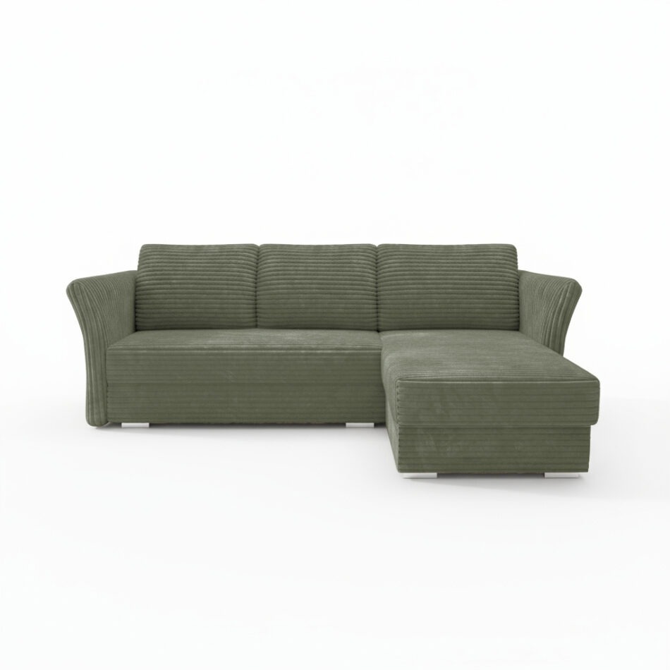 Narożnik z funkcją spania Merino uniwersalny L-kształtny z pojemnikiem na pościel zielony sztruks