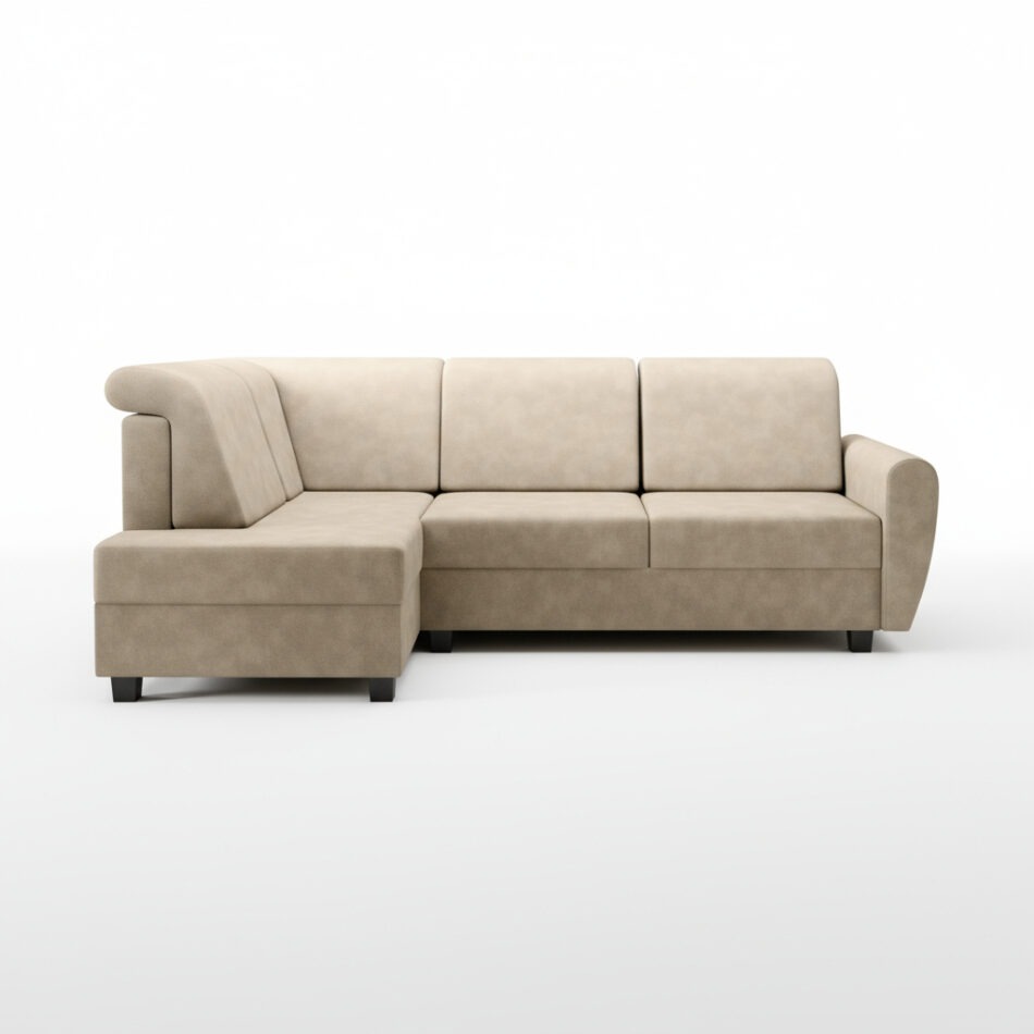 Narożnik z funkcją spania Milo lewy L-kształtny z pojemnikiem na pościel beżowa plecionka