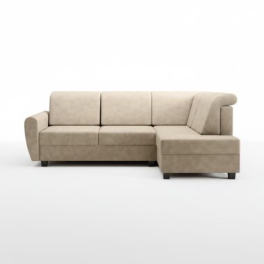 Narożnik z funkcją spania Milo prawy L-kształtny z pojemnikiem na pościel beżowa plecionka