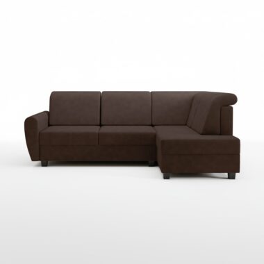 Narożnik z funkcją spania Milo prawy L-kształtny z pojemnikiem na pościel brązowa plecionka