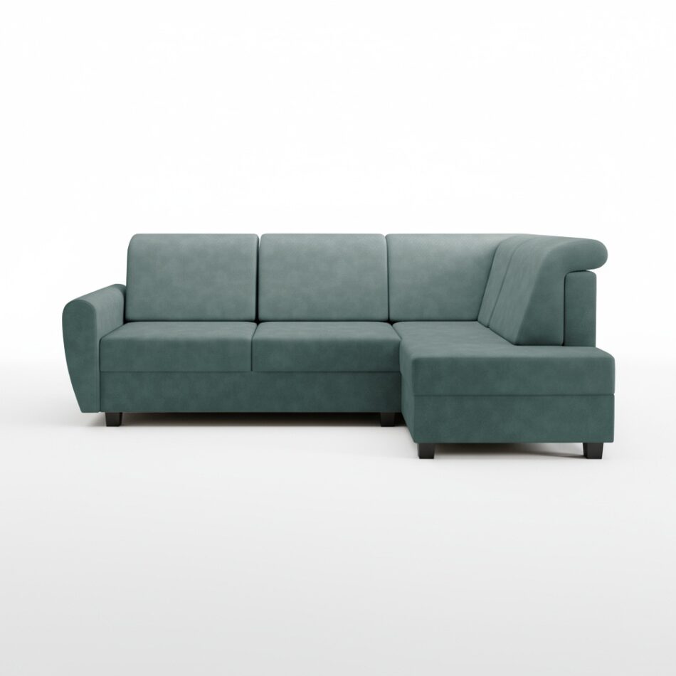 Narożnik z funkcją spania Milo prawy L-kształtny z pojemnikiem na pościel miętowa plecionka