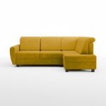 Narożnik z funkcją spania Milo prawy L-kształtny z pojemnikiem na pościel musztardowa plecionka