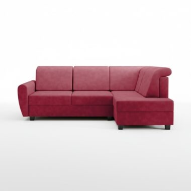 Narożnik z funkcją spania Milo prawy L-kształtny z pojemnikiem na pościel bordowa plecionka