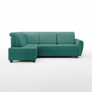 Narożnik z funkcją spania Milo lewy L-kształtny z pojemnikiem na pościel turkusowa plecionka