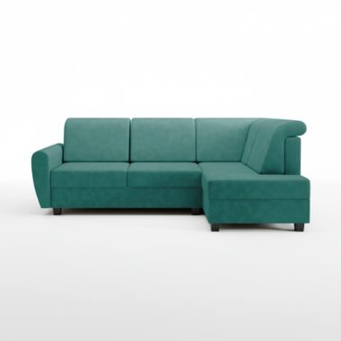 Narożnik z funkcją spania Milo prawy L-kształtny z pojemnikiem na pościel turkusowa plecionka