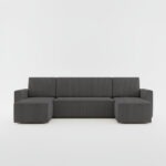 Narożnik z funkcją spania Mimir U-kształtny z pojemnikiem na pościel ciemnoszary sztruks