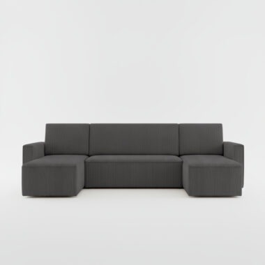 Narożnik z funkcją spania Mimir U-kształtny z pojemnikiem na pościel ciemnoszary sztruks