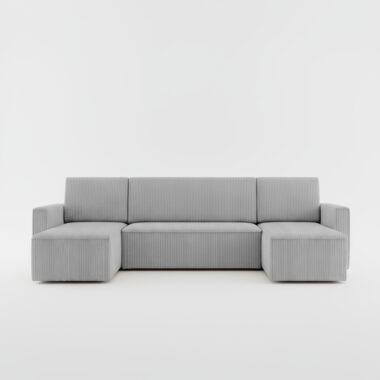 Narożnik z funkcją spania Mimir U-kształtny z pojemnikiem na pościel jasnoszary sztruks