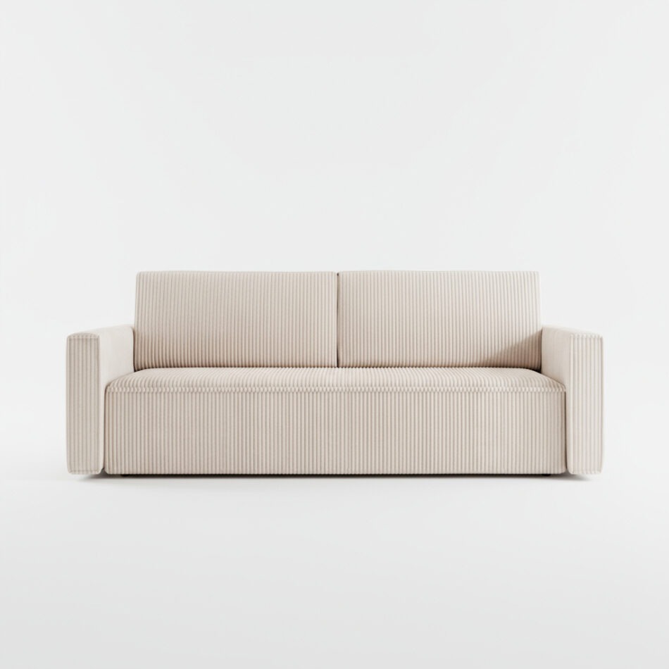 Kanapa z funkcją spania Mimir z pojemnikiem na pościel kremowy sztruks