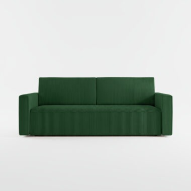 Kanapa z funkcją spania Mimir z pojemnikiem na pościel butelkowa zieleń sztruks