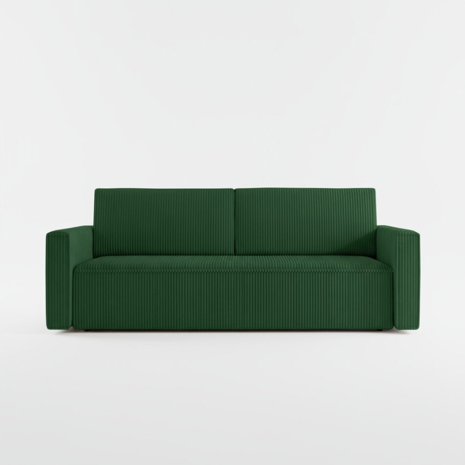 Kanapa z funkcją spania Mimir z pojemnikiem na pościel butelkowa zieleń sztruks